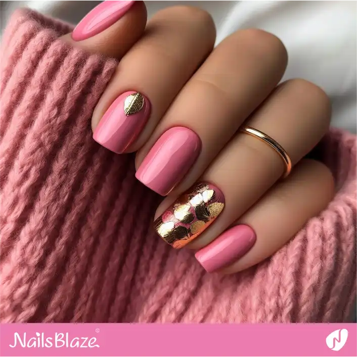 Short Pink Nails with Foil Accents | Foil Nails - NB4083